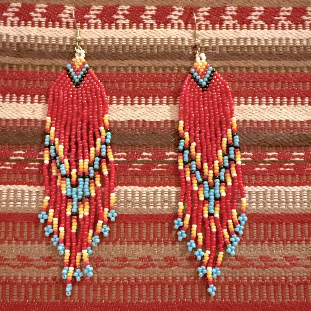 NEW Miyuki Handmade Tribal Ethnic Southwestern Style Seed Bead Fringe Earrings